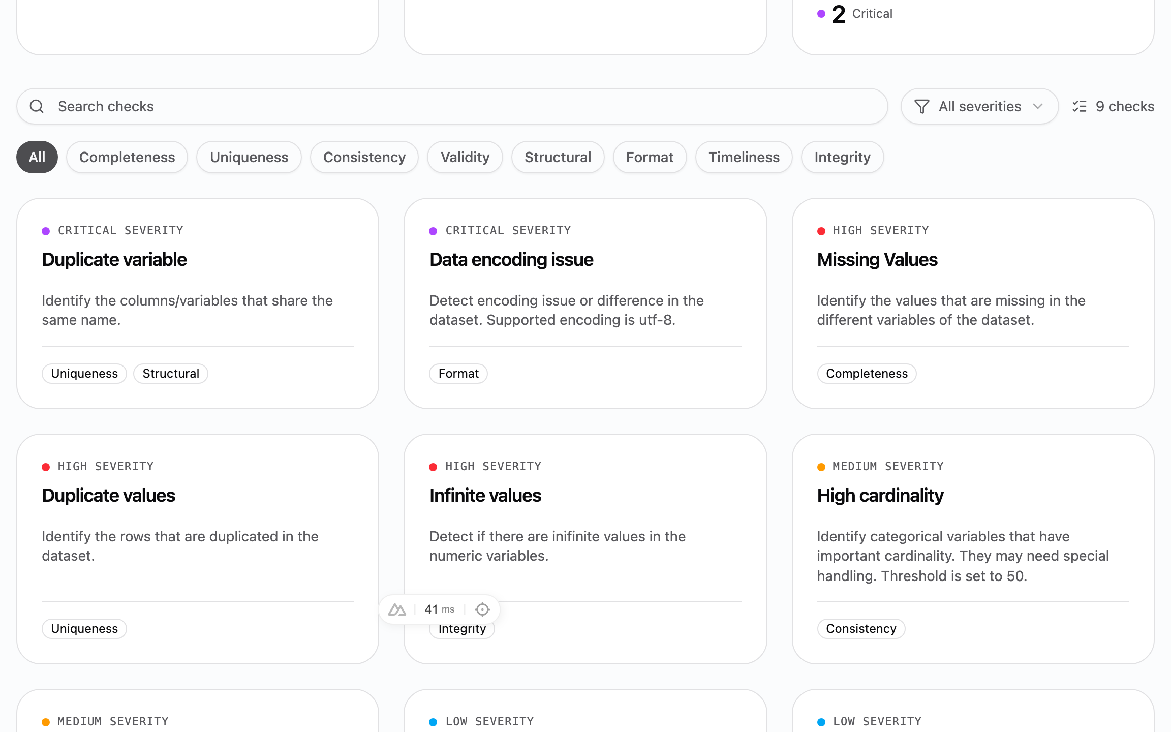 Quality checks dashboard in Eida