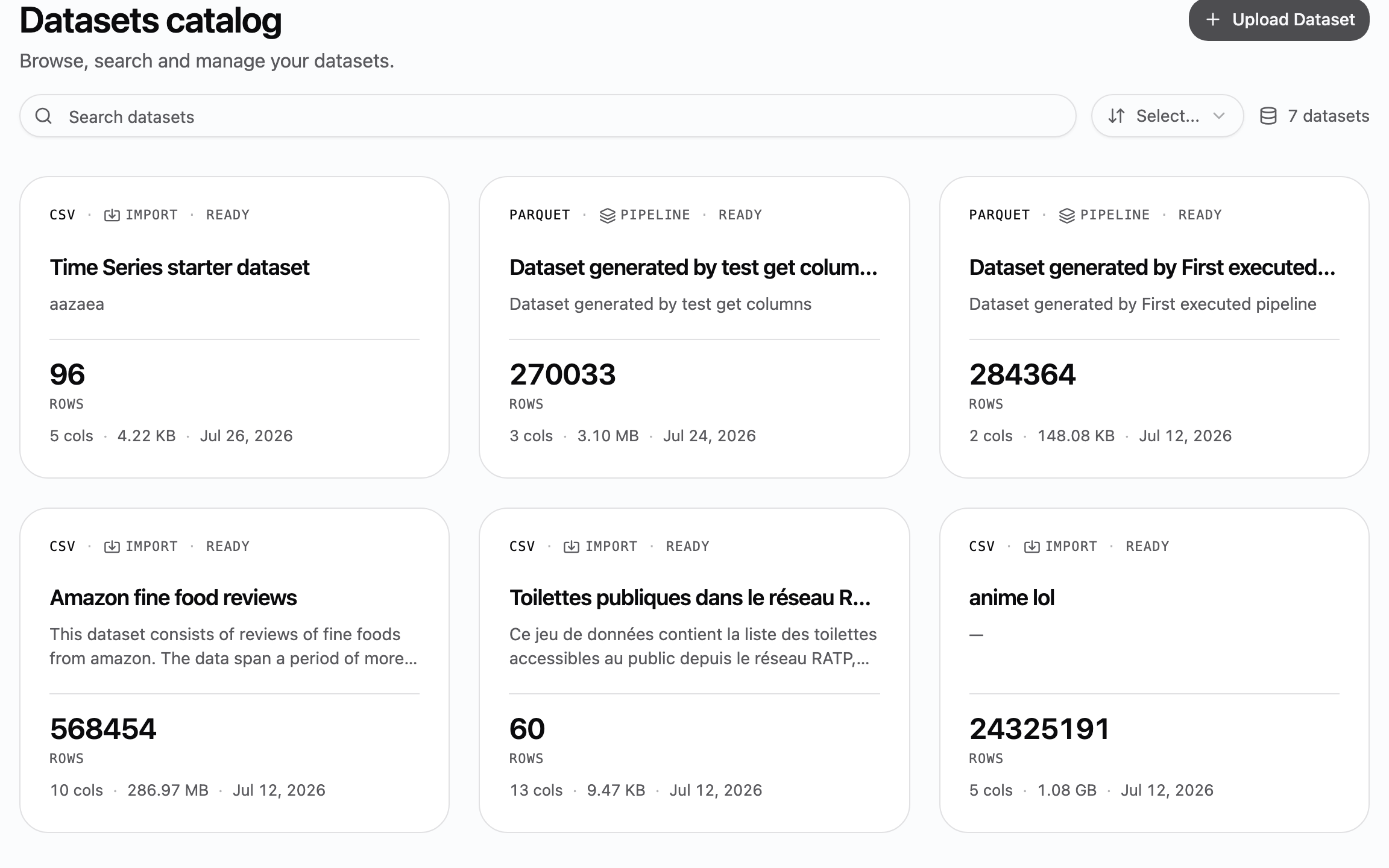 Datasets catalog in Eida