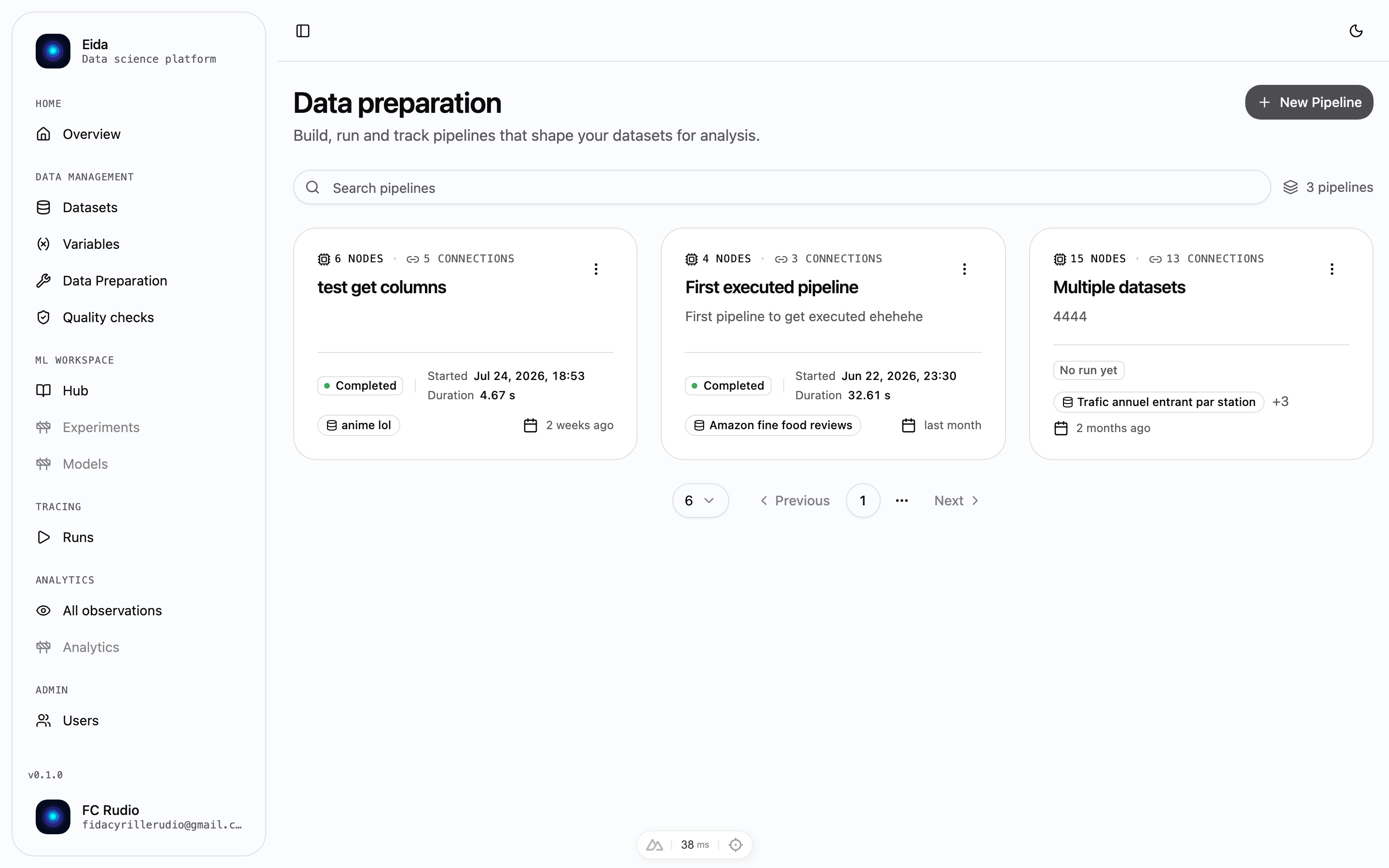 Data preparation pipelines in Eida